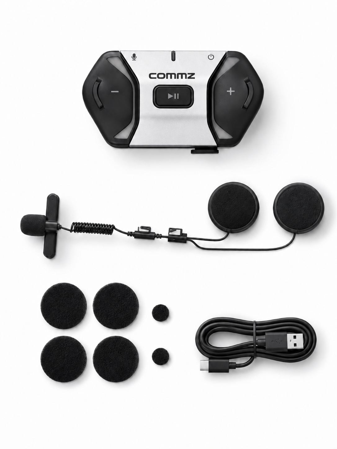 Commz FREE+ V2 box contents flat-lay